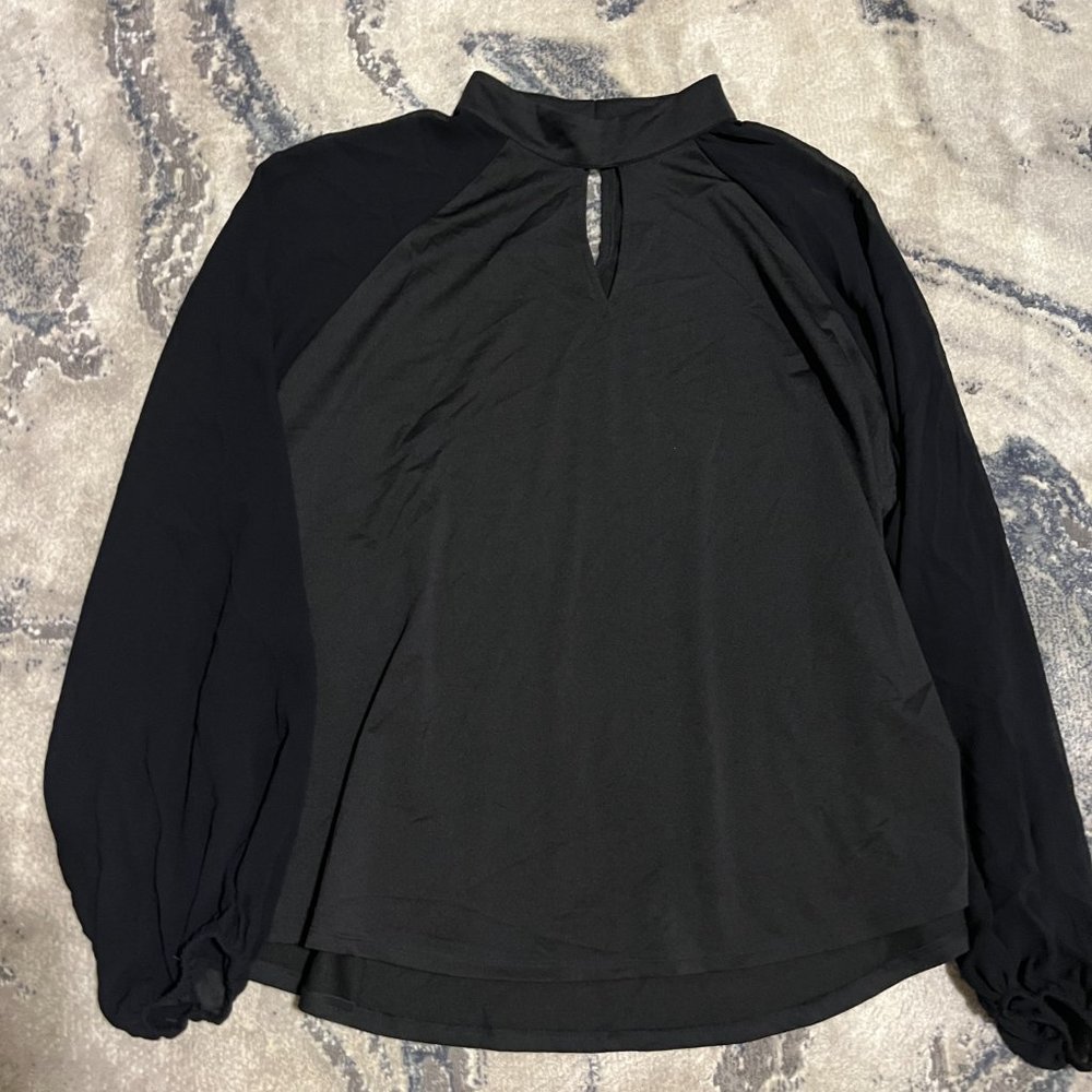 Worthington Women's Black with Sheer Sleeves , Mock Turtle Neck Blouse  (1X)